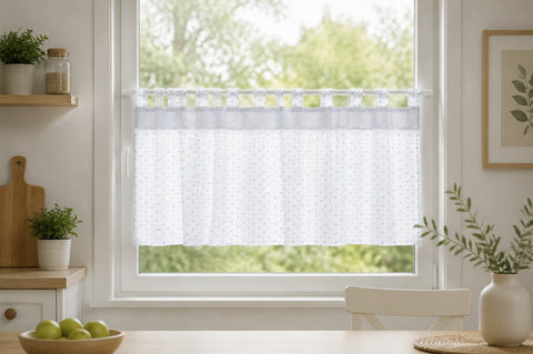 Scheibengardine Schlaufen Panneaux Kleinfenster HxB 48x140 blau Perlen Bistro