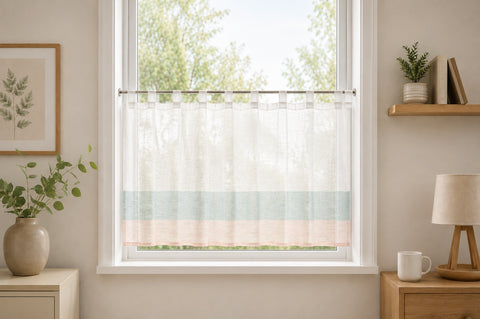 Design Scheibengardine weiß rose mint HxB 50x140cm 4022