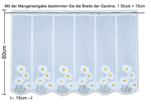 Nach Maß Scheibengardine Jacquard Bistrogardine Margerite weiß Höhe 45/60cm