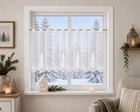Scheibengardine Tannenbaum Geschenk weiß HxB 50x140cm
