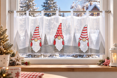 Scheibengardine mit Schlaufen Scheibengardine Drei Weihnachtswichtel HxB 45x120cm