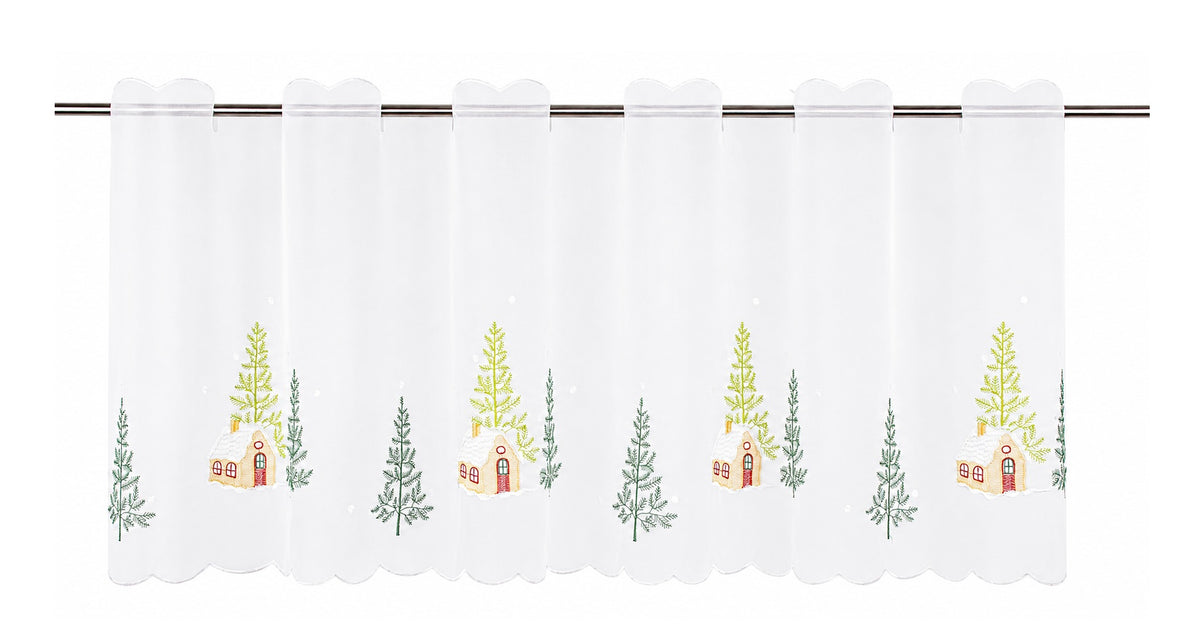 Scheibengardine bestickt Winterlandschaft BxH 48x140cm