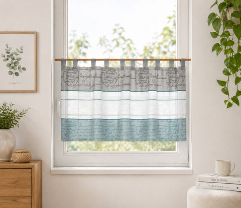 Design Schlaufen Scheibengardine weiß-petrol-grau BxH 50x140cm 2288