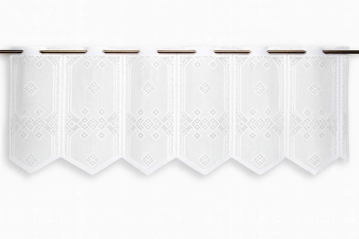 Nach Maß Scheibengardine Jacquard weiß mit Rautenmuster in 4 versch. Höhen