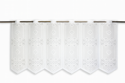 Nach Maß Scheibengardine Jacquard weiß mit Rautenmuster in 4 versch. Höhen