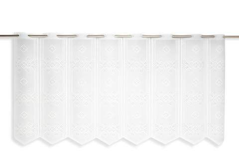 Nach Maß Scheibengardine Jacquard weiß mit Rautenmuster in 4 versch. Höhen