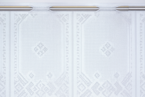 Nach Maß Scheibengardine Jacquard weiß mit Rautenmuster in 4 versch. Höhen