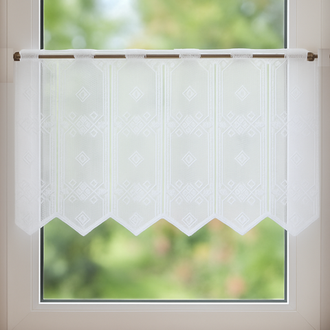 Nach Maß Scheibengardine Jacquard weiß mit Rautenmuster in 4 versch. Höhen