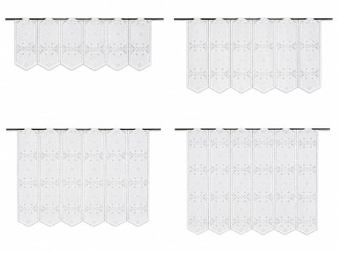 Nach Maß Scheibengardine Jacquard weiß mit Rautenmuster in 4 versch. Höhen