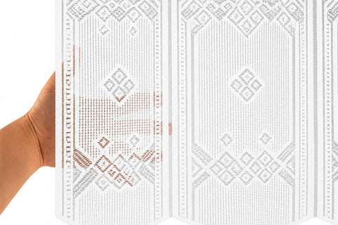 Nach Maß Scheibengardine Jacquard weiß mit Rautenmuster in 4 versch. Höhen