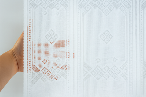 Nach Maß Scheibengardine Jacquard weiß mit Rautenmuster in 4 versch. Höhen