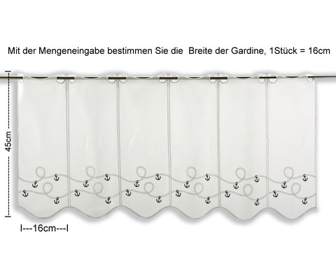 nach Maß Scheibengardine Anker Tau bestickt Bistrogardine blau weiß versch. Höhen