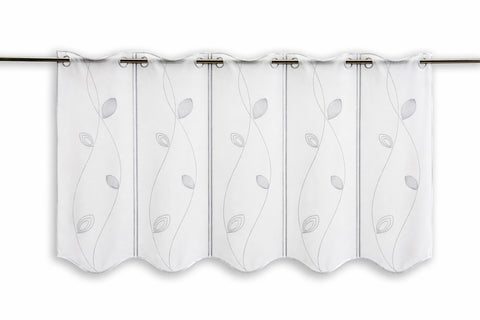 Scheibengardine Blätter bestickt weiß nach Maß in 4 Höhen