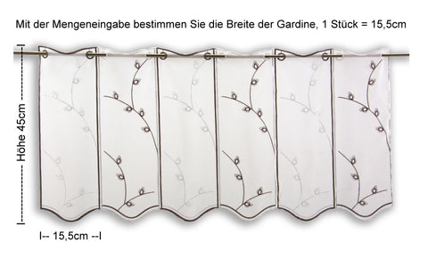 nach Maß Scheibengardine Blätter taupe bestickt Höhe 45/60/90cm Bistrogardine