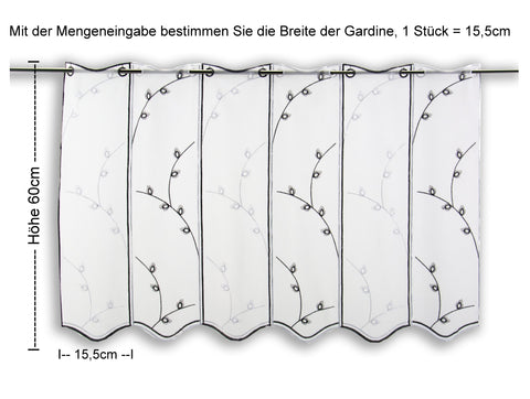 nach Maß Scheibengardine Blätter taupe bestickt Höhe 45/60/90cm Bistrogardine