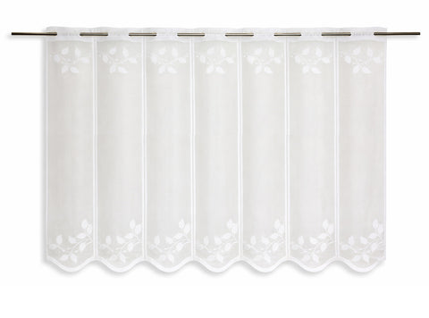 Nach Maß Scheibengardine Jacquard weiß Blätter in 4 versch. Höhen