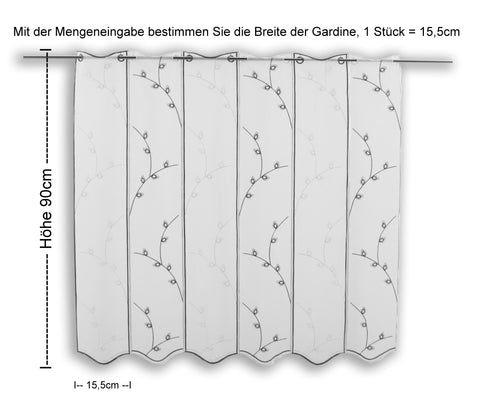 nach Maß Scheibengardine Blätter taupe bestickt Höhe 45/60/90cm Bistrogardine