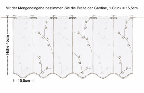 nach Maß Scheibengardine Blätter taupe bestickt Höhe 45cm Bistrogardine