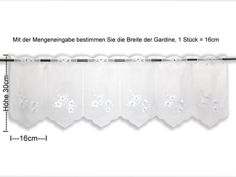Scheibengardine Blume bestickt weiß Höhe 30/45/60/90cm nach Maß