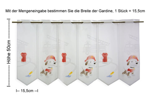 nach Maß Scheibengardine Feuerwehr Hund Höhe 50cm Bistrogardine Kinderzimmer