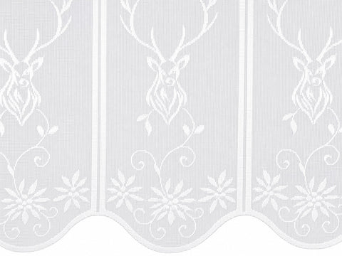 Nach Maß Scheibengardine Jacquard Hirsch weiß Höhe 45/60/75/90cm