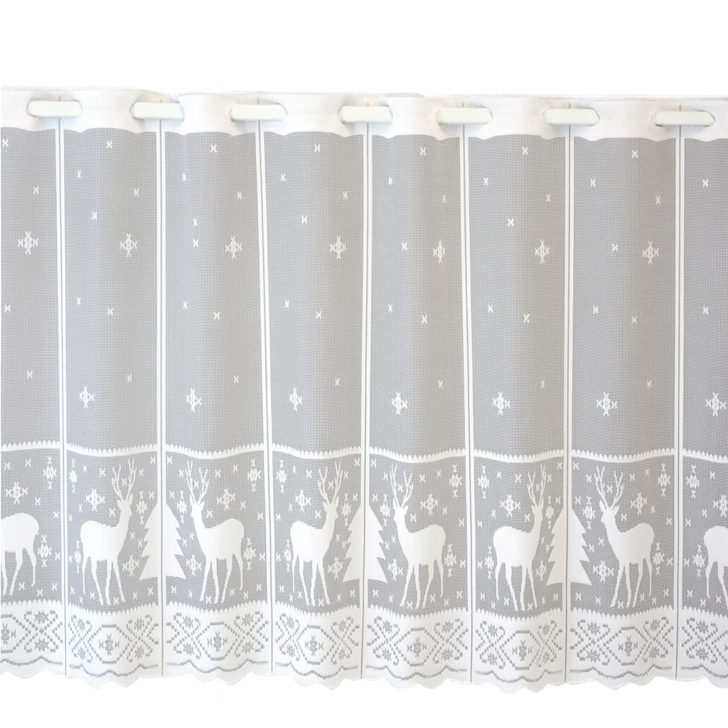 nach Maß Scheibengardine Weihnachten Hirsch Flocke Rentier weiß Höhe 50cm