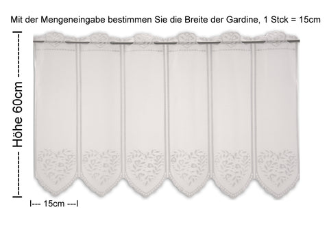 nach Maß Scheibengardine Jacquard Herz weiß Höhe 45/60cm Breite frei wählbar