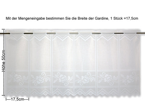 Nach Maß Scheibengardine Jacquard Bistrogardine Landhaus Rose in 3 versch. Höhen