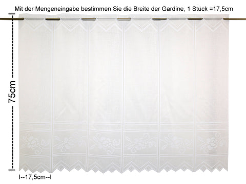 Nach Maß Scheibengardine Jacquard Bistrogardine Landhaus Rose in 3 versch. Höhen