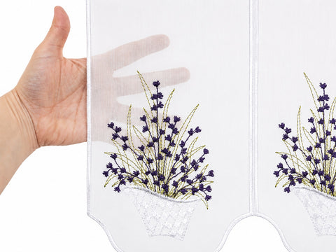 nach Maß Scheibengardine Lavendel lila weiß Bistrogardine Höhe 45cm Stick