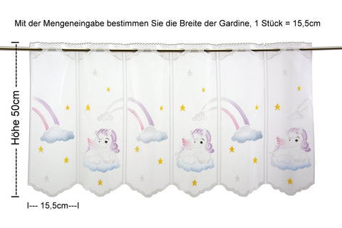 nach Maß Scheibengardine Pegasus Höhe 50cm Bistrogardine Kinderzimmer Einhorn
