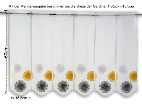Nach Maß Scheibengardine Rawlins gelb anthrazit bestickt Höhe 45/60cm