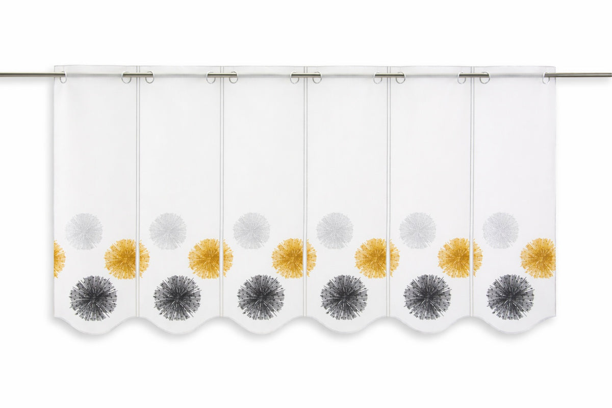 Nach Maß Scheibengardine Rawlins gelb anthrazit bestickt Höhe 45/60cm