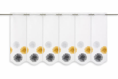 Nach Maß Scheibengardine Rawlins gelb anthrazit bestickt Höhe 45/60cm