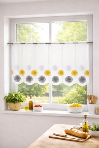 Nach Maß Scheibengardine Rawlins gelb anthrazit bestickt Höhe 45/60cm