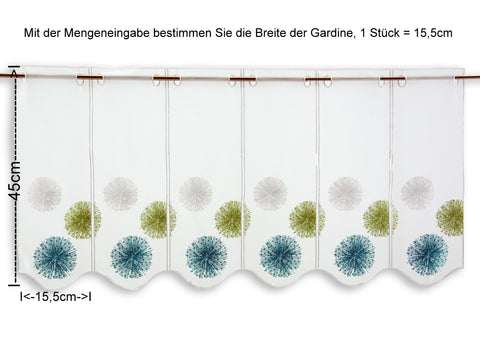 Nach Maß Scheibengardine Rawlins blau grün bestickt Höhe 45/60cm