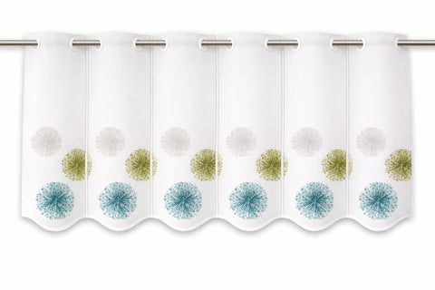 Nach Maß Scheibengardine Rawlins blau grün bestickt Höhe 45/60cm