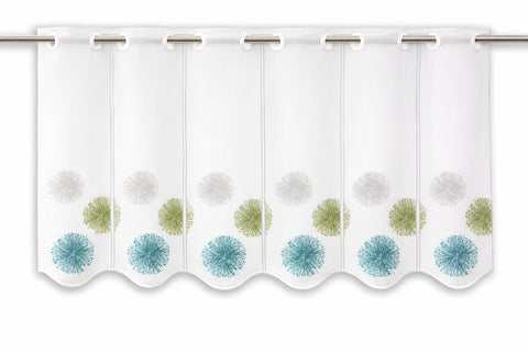 Nach Maß Scheibengardine Rawlins blau grün bestickt Höhe 45/60cm