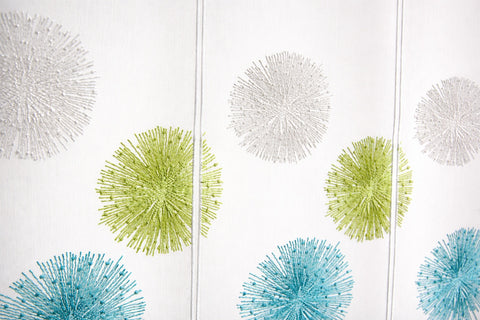 Nach Maß Scheibengardine Rawlins blau grün bestickt Höhe 45/60cm