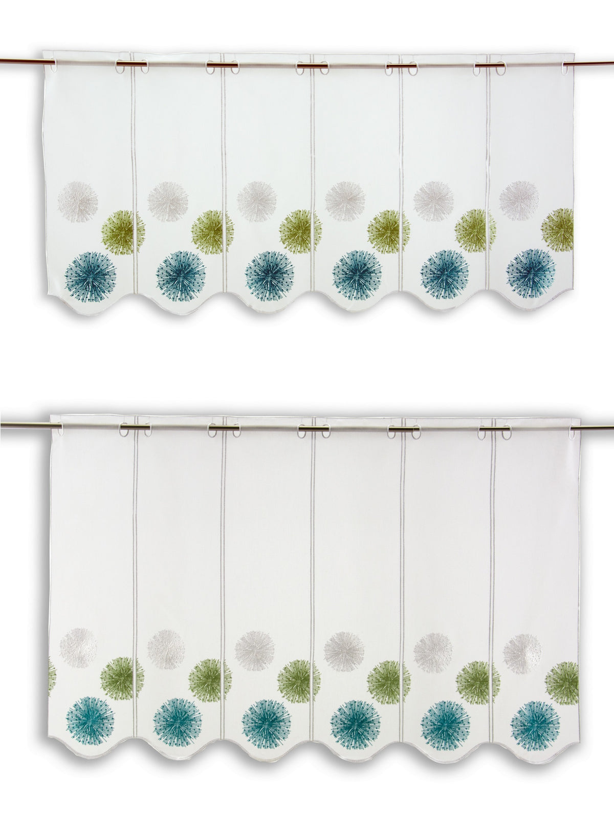 Nach Maß Scheibengardine Rawlins blau grün bestickt Höhe 45/60cm