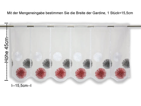 Nach Maß Scheibengardine Rawlins rot bestickt Höhe 45/60cm
