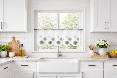 Nach Maß Scheibengardine Rawlins stein grau bestickt Höhe 45/60cm