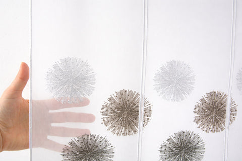 Nach Maß Scheibengardine Rawlins stein grau bestickt Höhe 45/60cm