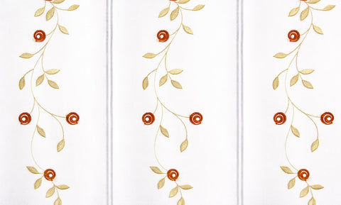 nach Maß Scheibengardine weiß Rose Höhe 45cm bestickt creme rostbraun