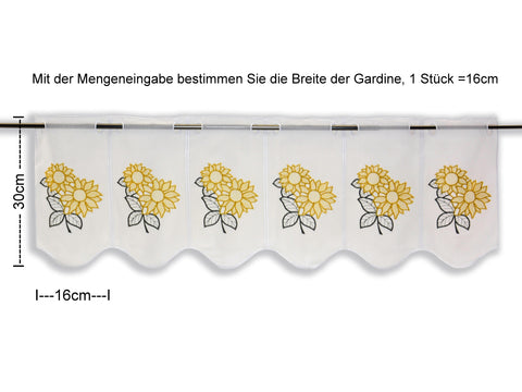 nach Maß Scheibengardine bestickt Sonnenblume Höhe 30/45/60cm Bistrogardine