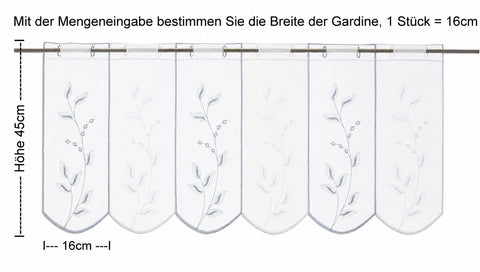 Scheibengardine Blätterranken Höhe blau weiß 45/60cm nach Maß