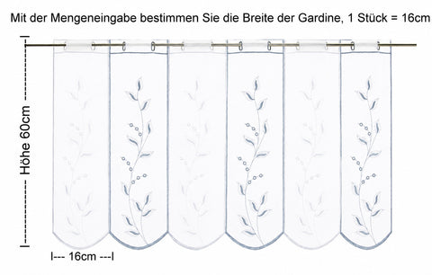 Scheibengardine Blätterranken Höhe blau weiß 45/60cm nach Maß