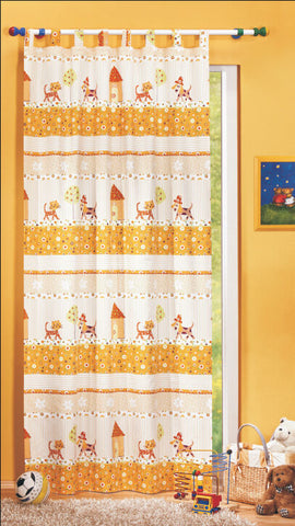 Kinderzimmer Gardine Schlaufenschal Hund Katze orange Kindergardine mit Motiv