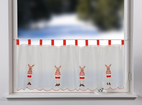 Cafehaus mit Schlaufen Elch Scheibengardine Weihnachten Rentier BxH 120x45cm