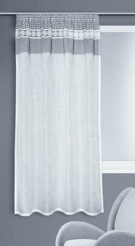 Fertigschal Gardine Walli Landhaus kariert weiß-grau BxH 135x175cm
